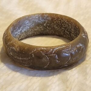 Vintage Carved Natural Soapstone Bangle Bracelet